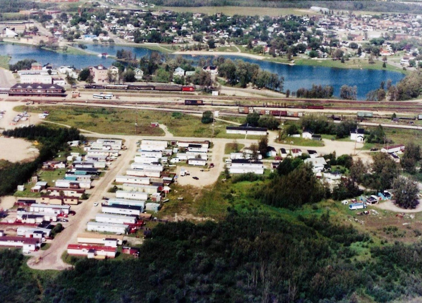 Aerial view of Cochrane Mobile Home Park and the surrounding Northern Ontario community